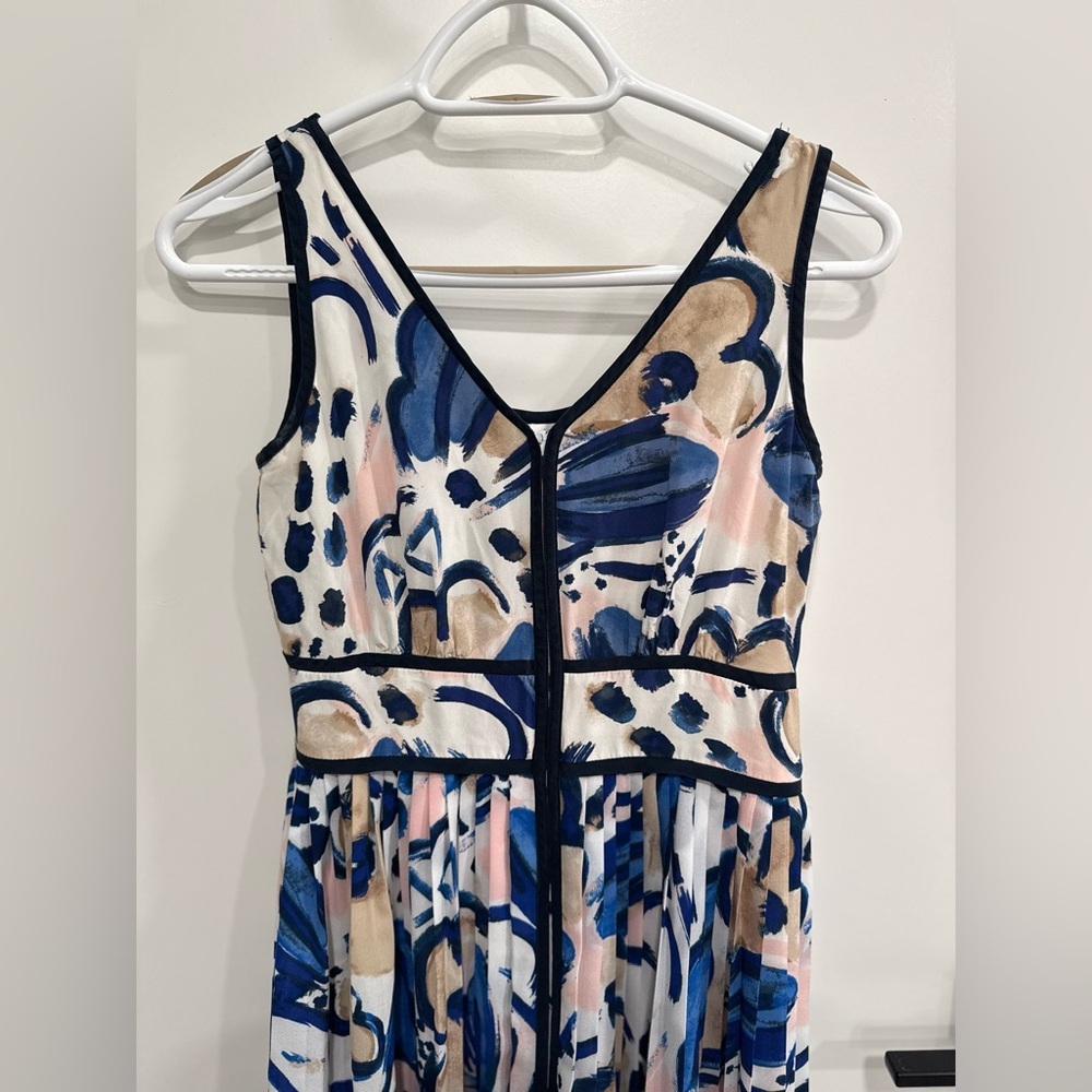 Canvas by Lands' End Abstract Print Sleeveless Midi A-Line Dress Blue Size 2
